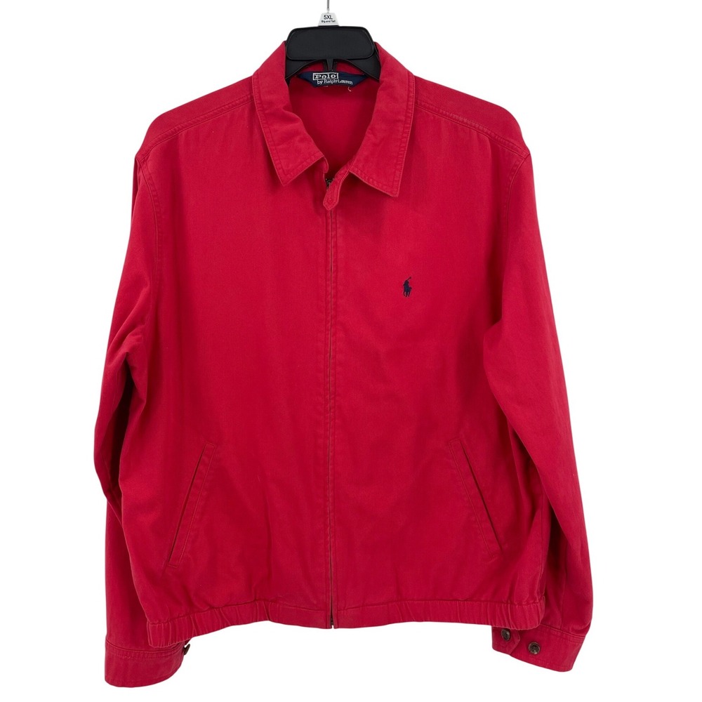 Polo Ralph Lauren Harrington Jacket Mens L Red Cotton Classic Plaid Trim Vintage